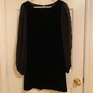 White House Black Market dress with lace sleeves and velvet body.
